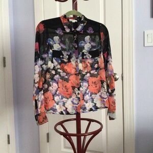Black floral semi sheer blouse, Sz XS/P